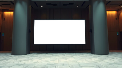 A conference entrance, a blank billboard is there for mock-up. Generative AI