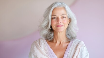 Embracing ageless beauty a portrait of a confident elderly woman radiating serenity and grace in a softly lit space