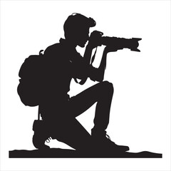 Naklejka premium ilhouette of a photographer taking a shot on a white background 