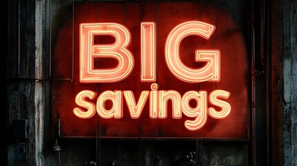 Fototapeta premium Big savings sign on a blue background Neon style.