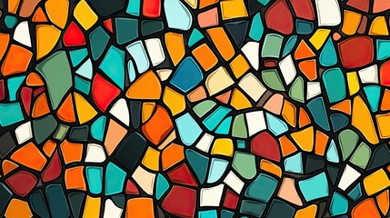 Abstract Colorful Mosaic Pattern with Black Grout Lines