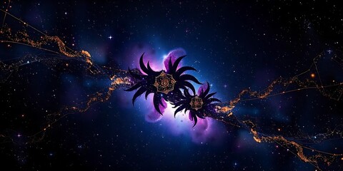 Naklejka premium Abstract Geometric Galaxy Background with Futuristic Patterns and Vibrant Nebula Colors – Perfect for Digital Art & Wallpaper