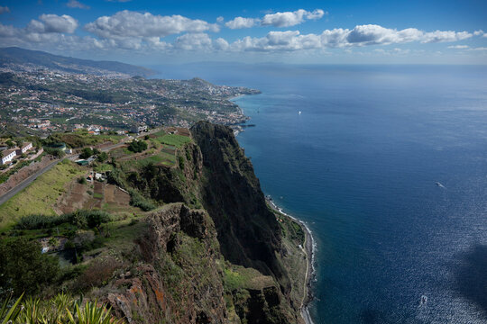 Cape Girao is a lofty sea cliff located along the southern coast of the island of Madeira, Portugal; Camara de Lobos, Madeira, Portugal