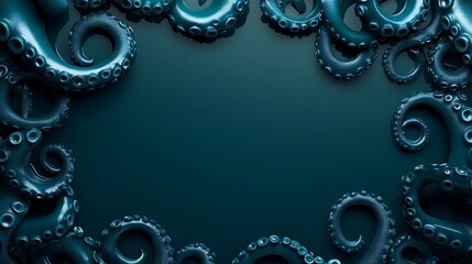 Octopus tentacles frame a dark blue background.