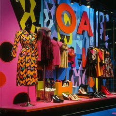 Vibrant fashion display showcasing colorful apparel and accessories