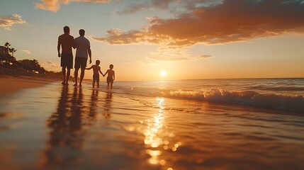 Family bonding at sunset by the beach a cherished moment