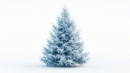 Frozen Christmas tree with icy branches and a frosty texture, isolated on a white background for a wintery holiday effect