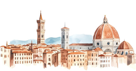 Obraz premium PNG Florence city architecture illustration watercolor.