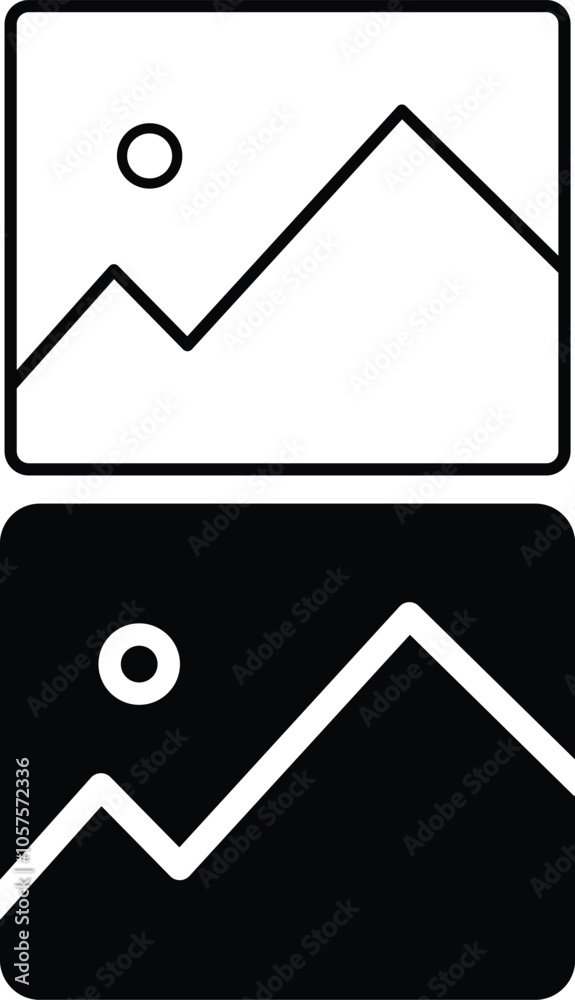 Poster image icon set on transparent background - black and outline style, graphic design elements, versati