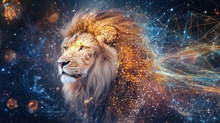 Naklejka premium The lion has a graceful appearance, powerful, amazing color, and looks like it has leadership and power.