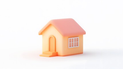 
3D style house icon, bright peach and orange colors, white background, simple design, poster