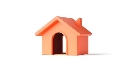 
3D style house icon, bright peach and orange colors, white background, simple design, poster