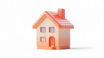 
3D style house icon, bright peach and orange colors, white background, simple design, poster