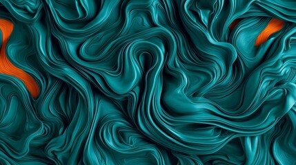 Fototapeta premium Flowing teal and orange abstract waves a visual exploration of fluid dynamics and textural patterns in modern art
