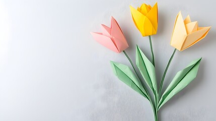 Delicate Origami Tulip in Pastel Tones - Minimalist Paper Flower Artwork with Elegant Folds Against a Soft Background for Modern Decor