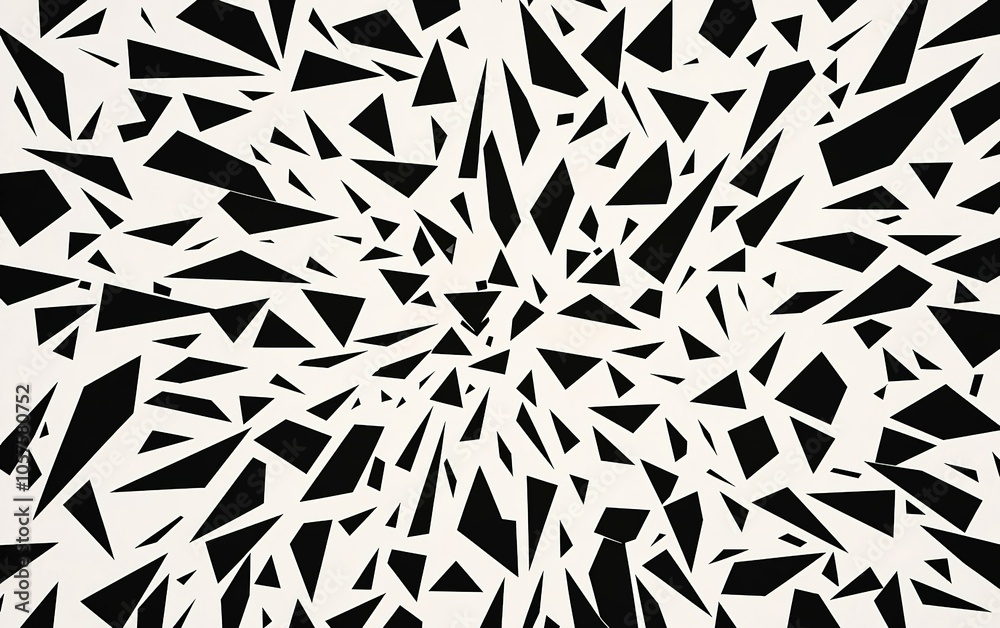 Poster abstract black and white geometric shapes creating a dynamic pattern on a light background