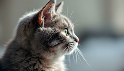 Close-Up Profile of a Cute British Shorthair Cat with Sunlit Fur Highlights