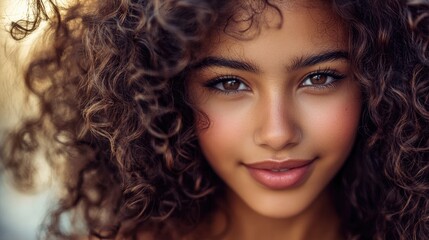 Naklejka premium Charming young girl with curly hair