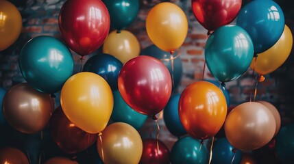 A vibrant assortment of balloons in various colors gently drifting upwards