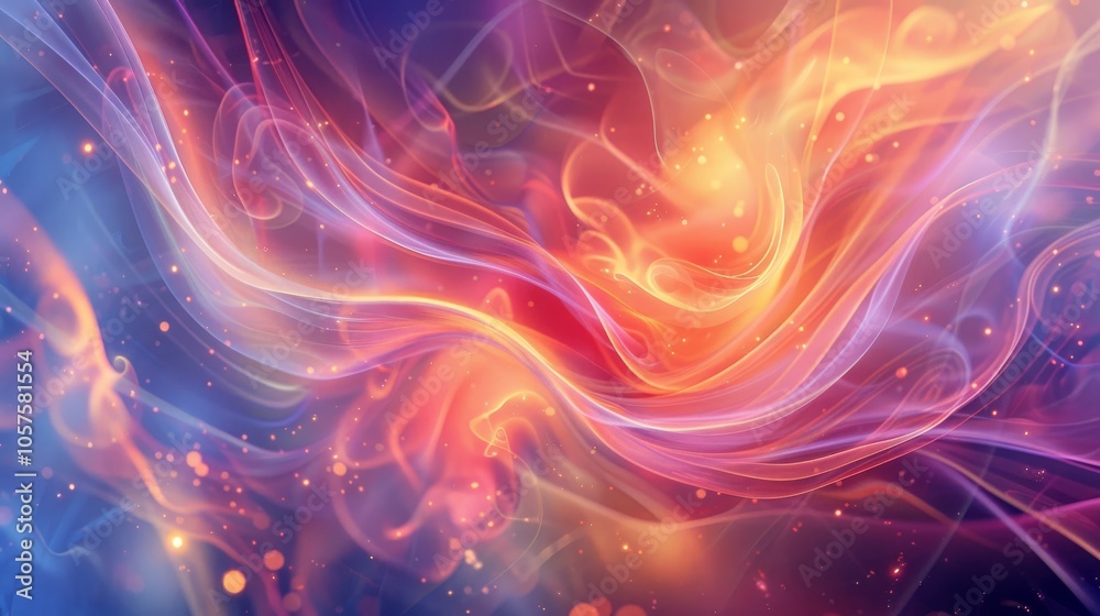 Poster swirling and radiant light patterns in a multitude of colors create a dynamic visual experience, evo