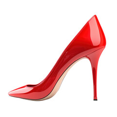 Glossy red high heels standing upright, highlighting the sleek shape and bold color. isolated on transparency background
