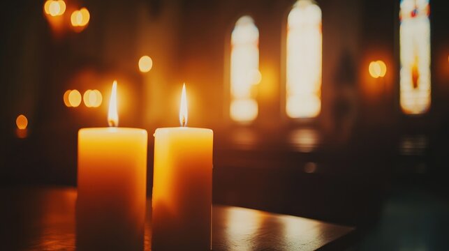 Candles lit in a church for a solemn observance