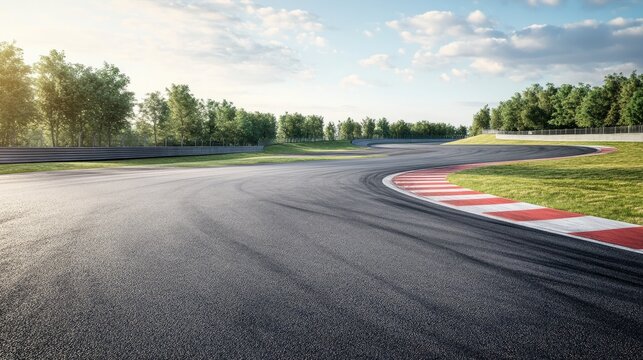 Challenging double turn chicane on an asphalt motor sport circuit presenting an empty track scene