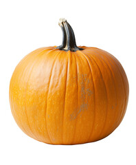 Obraz premium Bright orange pumpkin with a sturdy stem. Isolated on transparent white background, png