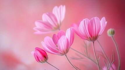 Fototapeta premium Delicate pink blooms against a pink background, perfect for cards or ads with plenty of copy space