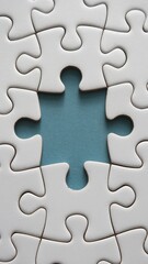 Close-Up of White Jigsaw Puzzle with One Missing Piece, Textured Surface