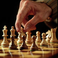 Hand Hovering Over Chessboard - Strategic and Intense Moment