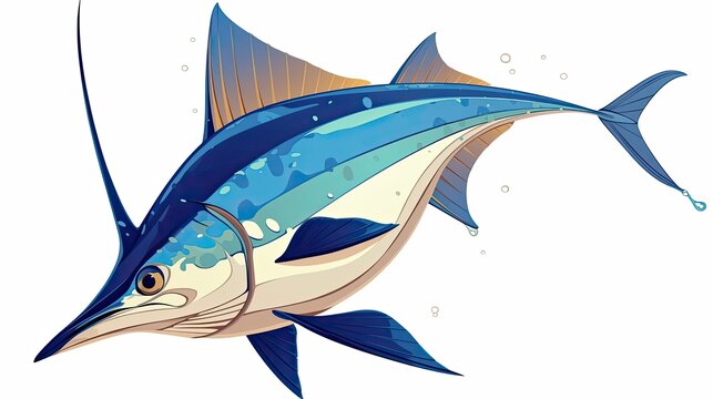 recommend clip art: A blue and white marlin fish with a dorsal fin and a tail fin