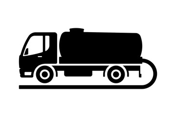 Fototapeta premium Sewage truck. Vacuum truck. Black silhouette. Side view. Vector simple flat graphic illustration. Isolated object on white background. Isolate.