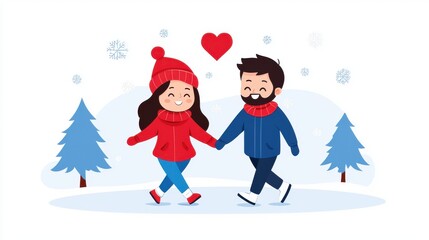 Fototapeta premium Winter Love: Couple Walking in Snowy Landscape