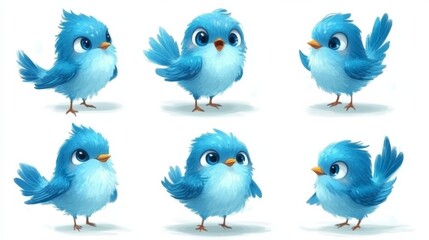 Fototapeta premium Cute Blue Cartoon Birds