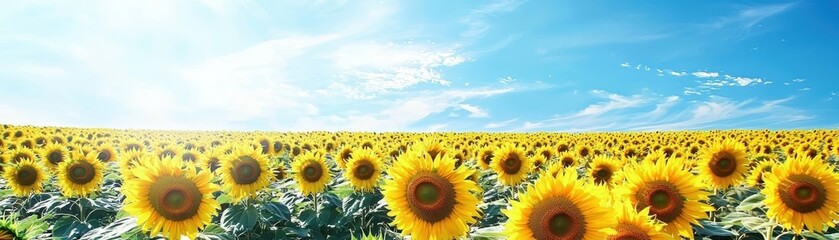 Fototapeta premium A vibrant field of sunflowers under a clear blue sky, showcasing the beauty and warmth of a sunny day in nature.