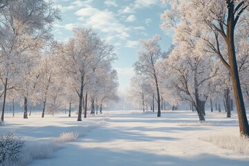 Winter beautiful landscape with trees covered with hoarfrost  Winter