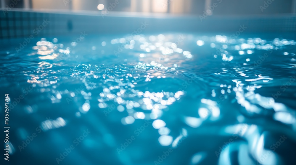Poster Sparkling blue water with dynamic ripples in a swimming pool, creating a lively and energetic visual effect.