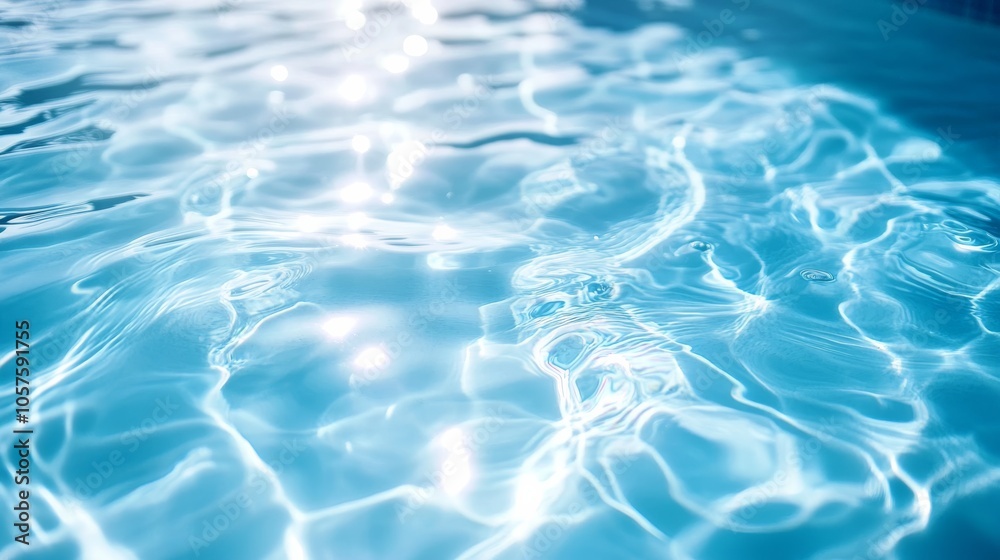 Poster Sparkling blue water with dynamic ripples in a swimming pool, creating a lively and energetic visual effect.