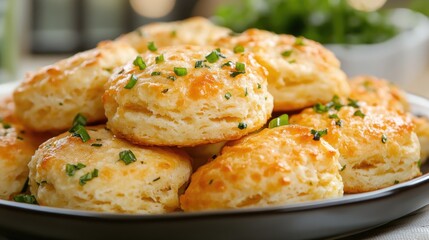 Fototapeta premium Cheddar biscuits with green onions and cheese