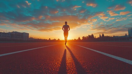 Runner at Sunset on Track