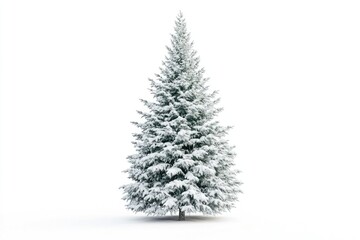 Snow covered Christmas tree isolated on white background.