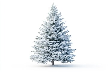 Fototapeta premium Snow covered Christmas tree isolated on white background.