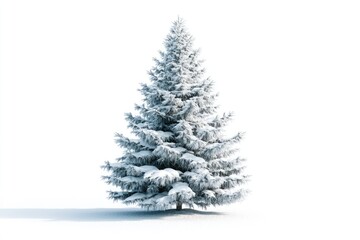 Snow covered Christmas tree isolated on white background.