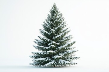 Fototapeta premium Snow covered Christmas tree isolated on white background.