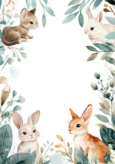 Fototapeta premium Playful bunnies surrounded by lush greenery create charming scene