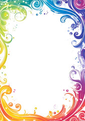 Vibrant rainbow border with playful swirls and bubbles creates cheerful frame