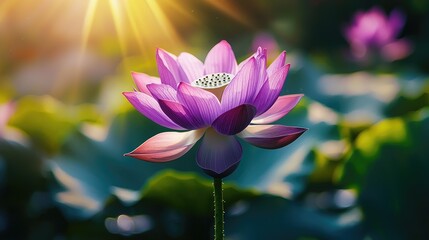Obraz premium Purple Lotus Flower Blooming In Summer