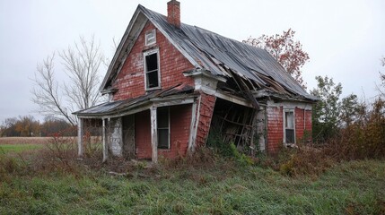 Fototapeta premium Caved In Roof On Abandoned Home