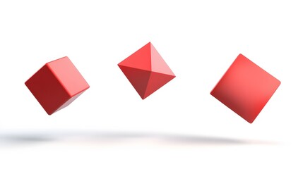different levitating 3d shapes on white background